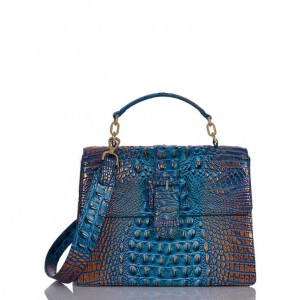 Deep AZURE Women's Brahmin Hallie Satchel Bags | 0346MLETH