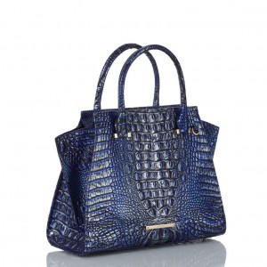 Navy Women's Brahmin Priscilla Satchel Bags | 0192OXUHN