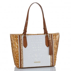 White Women's Brahmin Medium Asher Tote Bags | 9278IGMLW