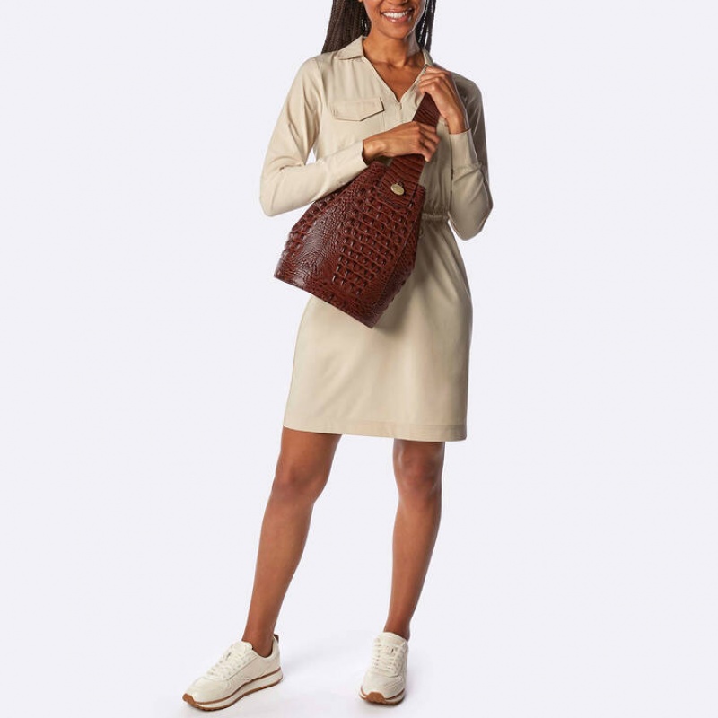 Beige Women's Brahmin Allie Bucket Bags | 8493HCXBL