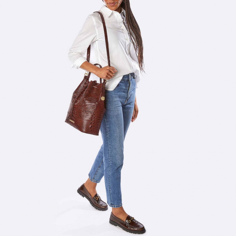 Beige Women's Brahmin Marlowe Bucket Bags | 0791LPJVS