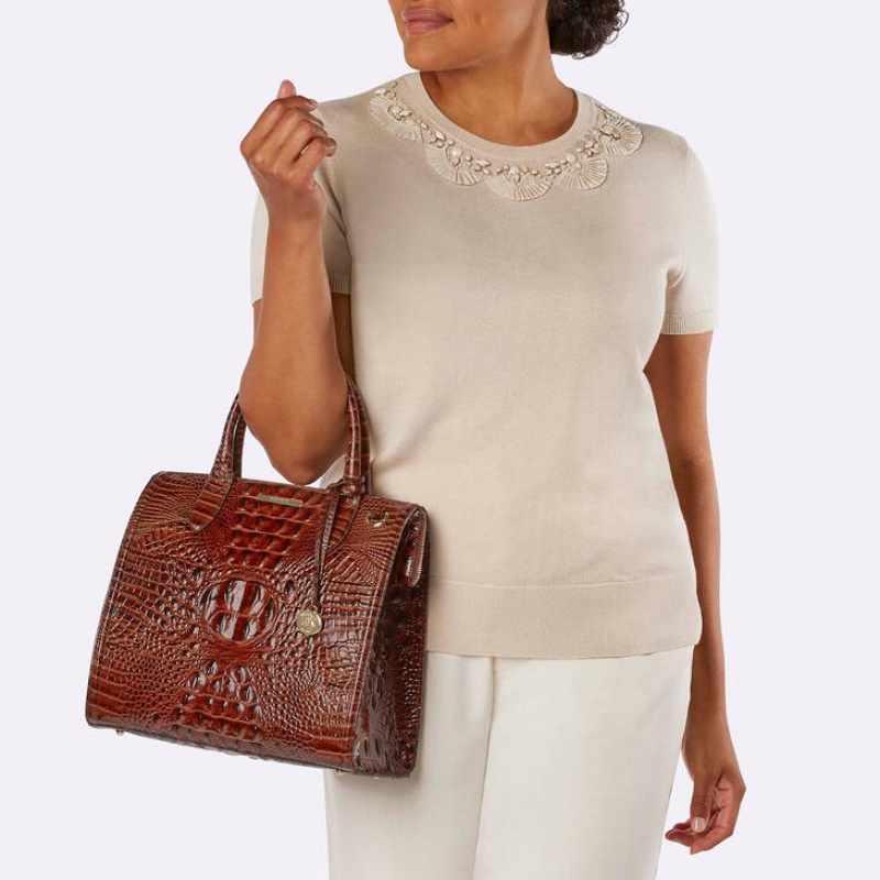 Black Women's Brahmin Caroline Satchel Bags | 6502IGUML