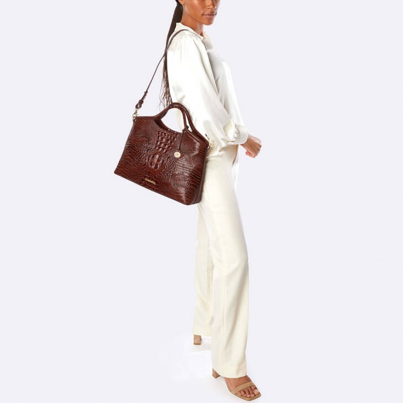 Black Women's Brahmin Elaine Satchel Bags | 9375ZFCAH