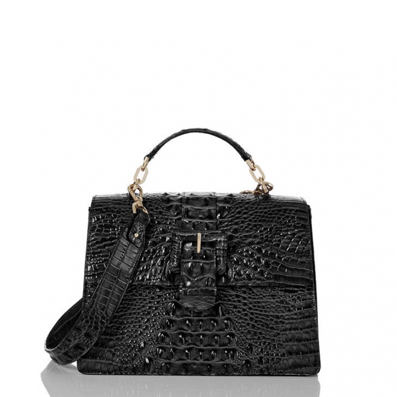 Black Women\'s Brahmin Hallie Satchel Bags | 2605SARGT