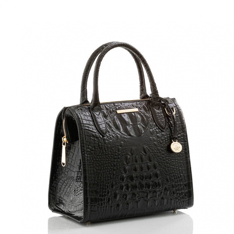 Black Women's Brahmin Small Caroline Satchel Bags | 7891QOJUR