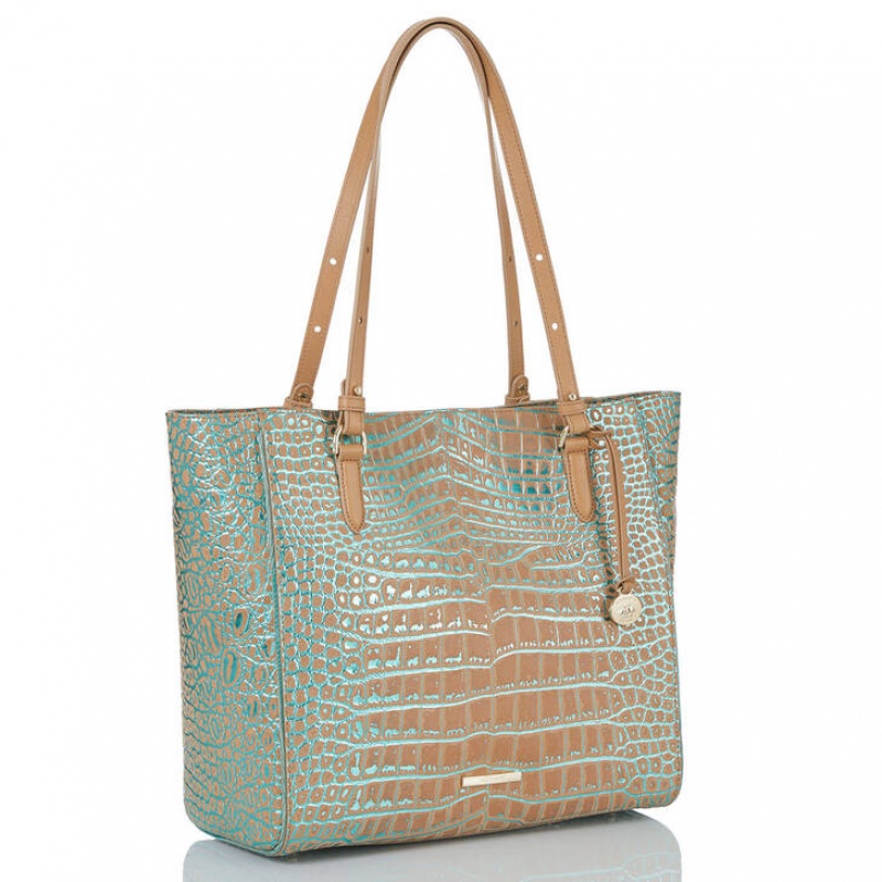 Blue Women's Brahmin April Tote Bags | 5327ZBOAI