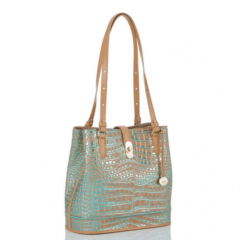 Blue Women's Brahmin Fiora Bucket Bags | 9628UGQYC