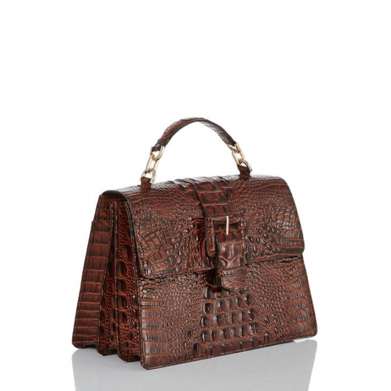 Brown Women's Brahmin Hallie Satchel Bags | 7204TWADZ