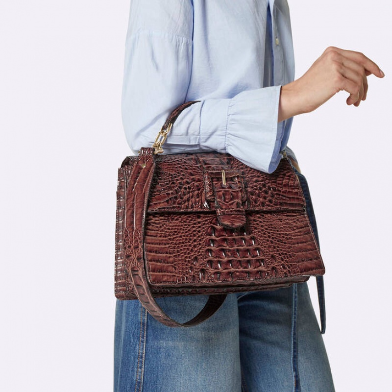 Brown Women's Brahmin Hallie Satchel Bags | 7204TWADZ