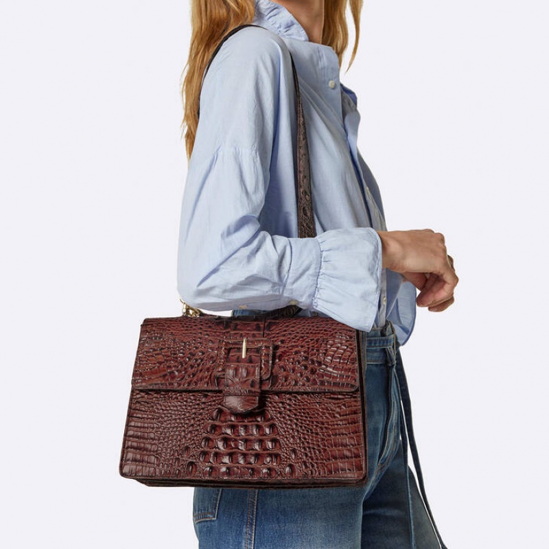 Brown Women's Brahmin Hallie Satchel Bags | 7204TWADZ