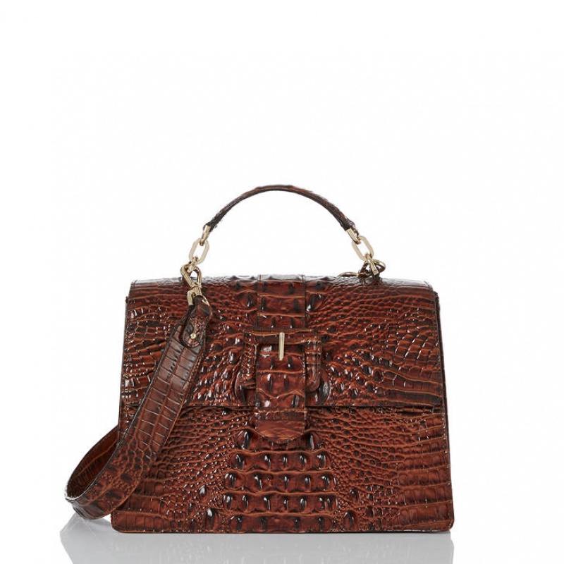 Brown Women\'s Brahmin Hallie Satchel Bags | 7204TWADZ