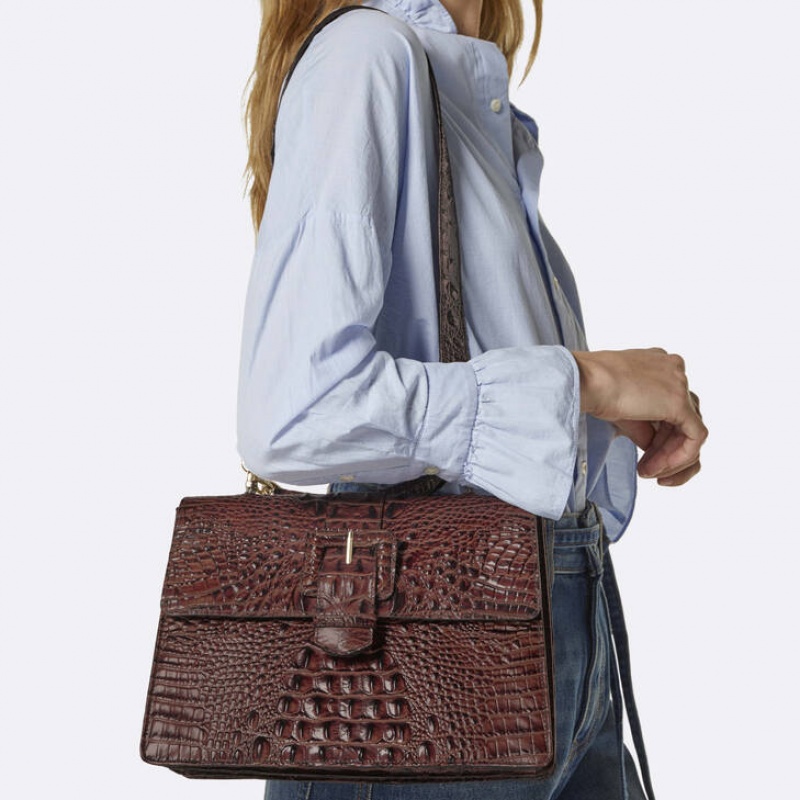 Brown Women's Brahmin Hallie Satchel Bags | 0435GKDLR