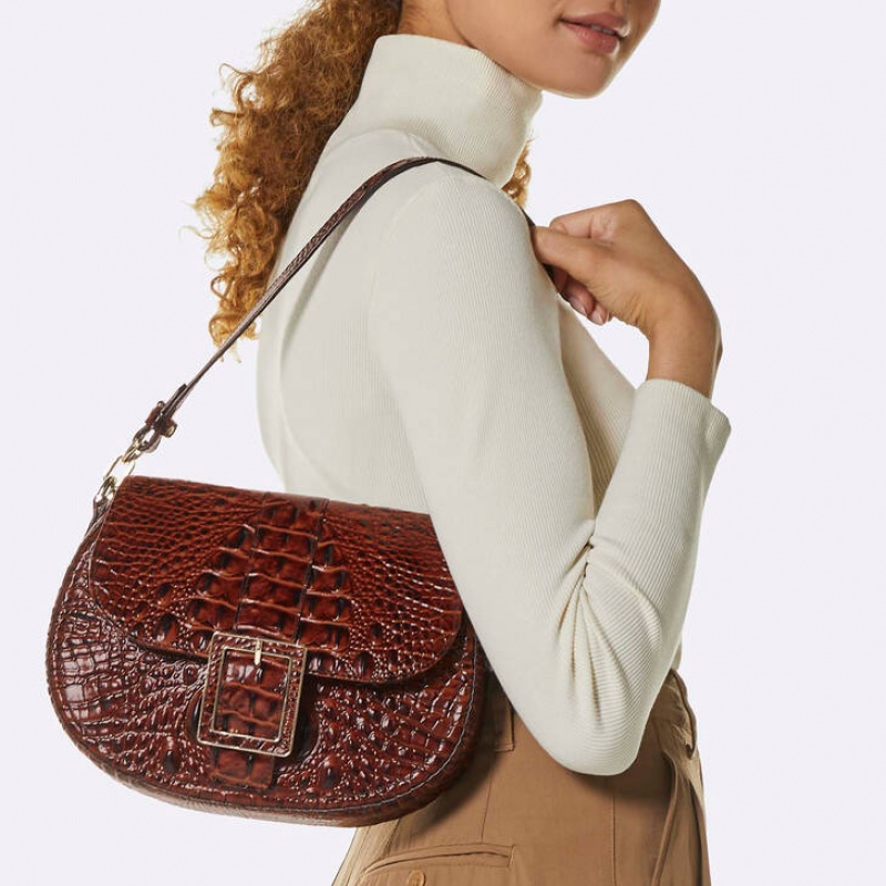 Burgundy Women's Brahmin Cynthia Shoulder Bags | 2079YMOLH