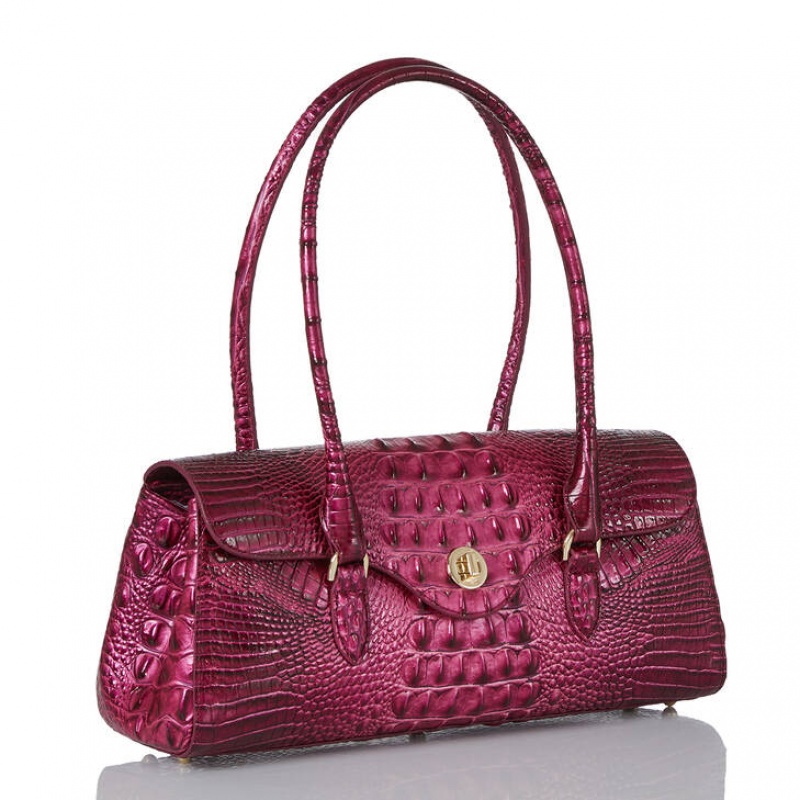 Burgundy Women's Brahmin Dayan Satchel Bags | 2061ZOFCR