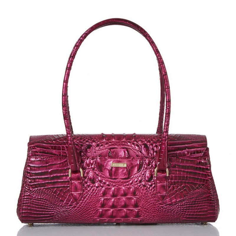 Burgundy Women's Brahmin Dayan Satchel Bags | 2061ZOFCR