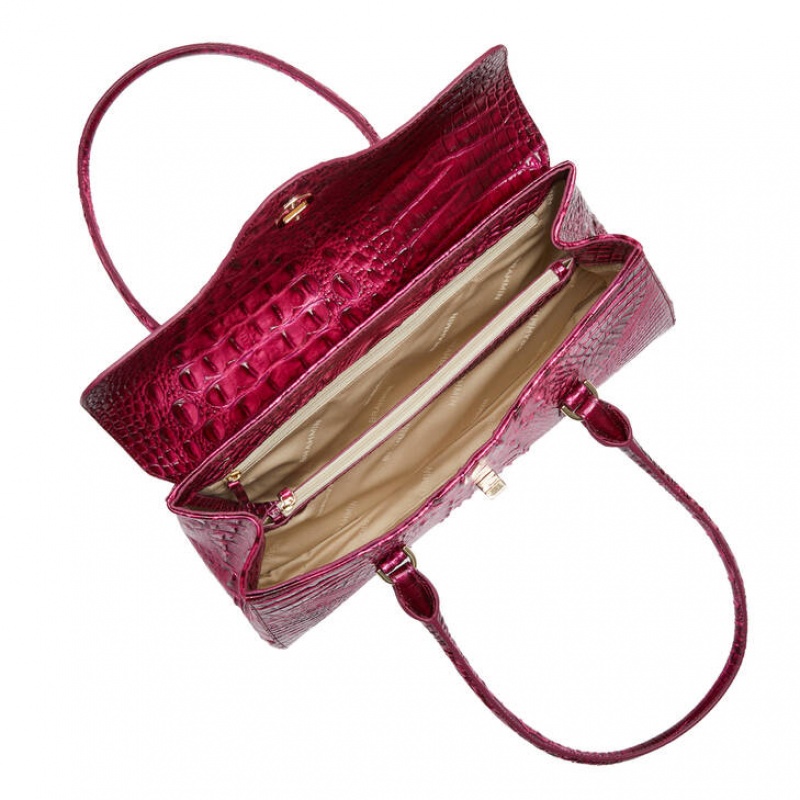 Burgundy Women's Brahmin Dayan Satchel Bags | 2061ZOFCR