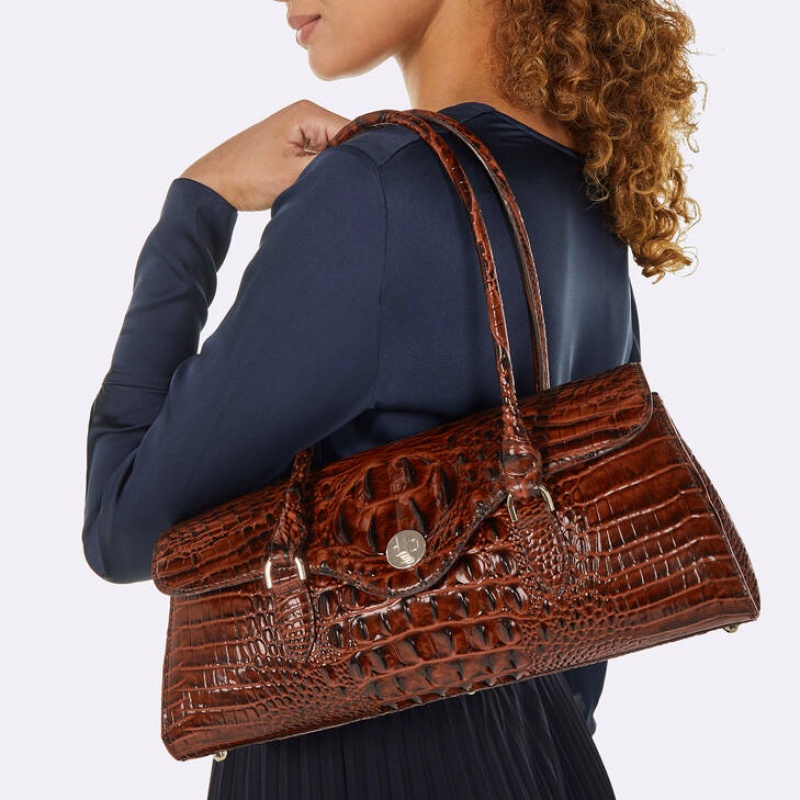 Burgundy Women's Brahmin Dayan Satchel Bags | 2061ZOFCR