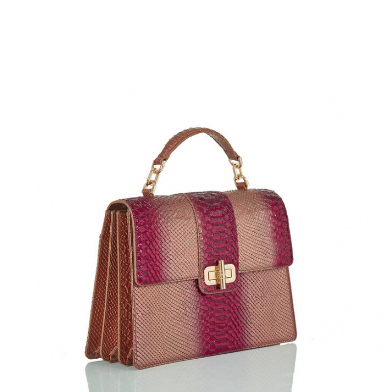 Burgundy Women's Brahmin Hallie Satchel Bags | 7469DUBNZ