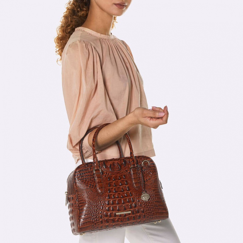 Burgundy Women's Brahmin Marissa Satchel Bags | 8476NCRMH