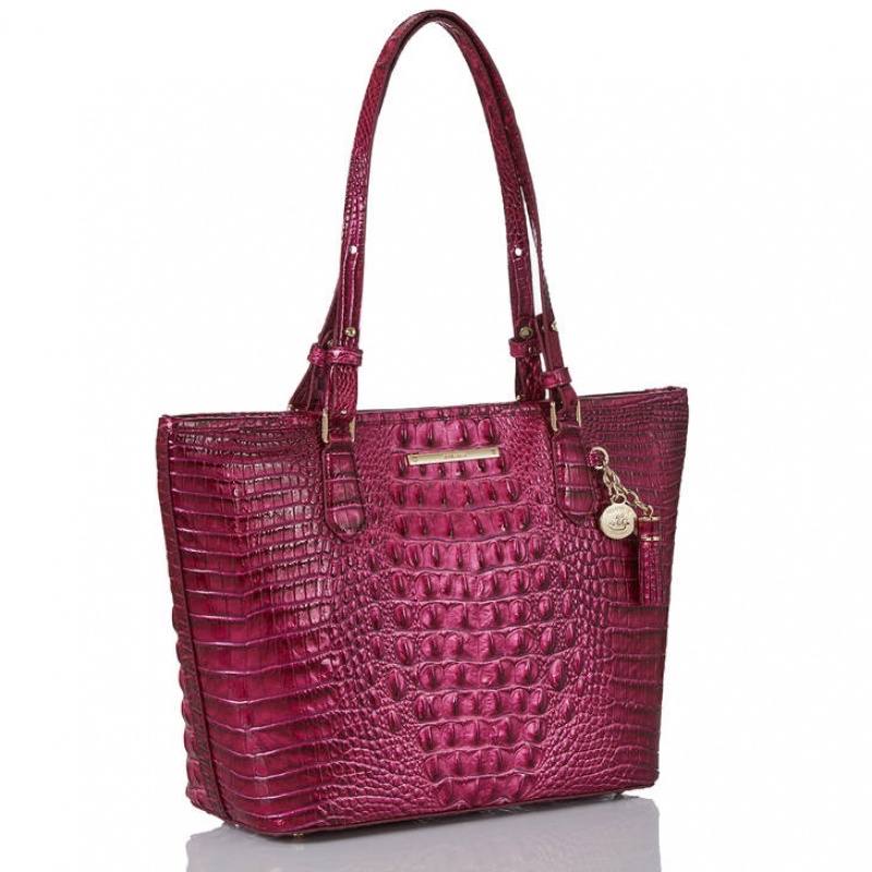 Burgundy Women's Brahmin Medium Asher Tote Bags | 9534YREKC