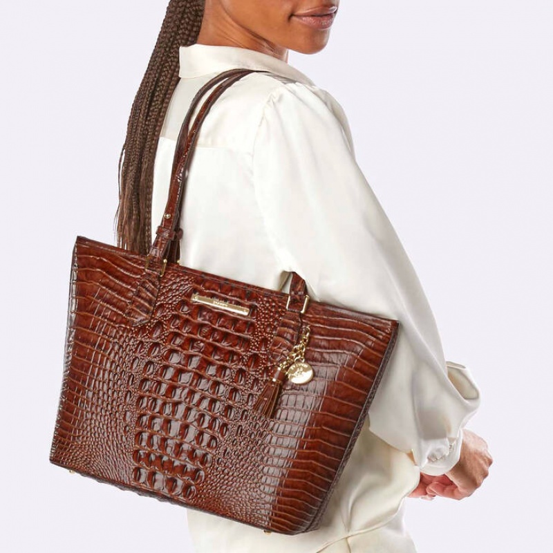 Burgundy Women's Brahmin Medium Asher Tote Bags | 9534YREKC