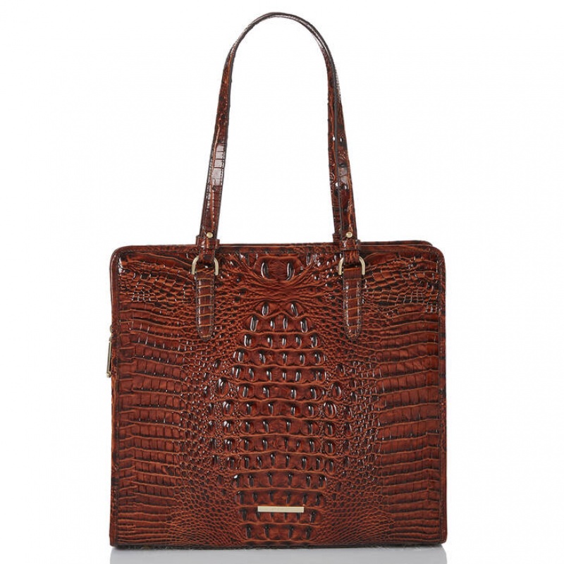 Chocolate Women\'s Brahmin Tia Tote Bags | 6372EGBJK