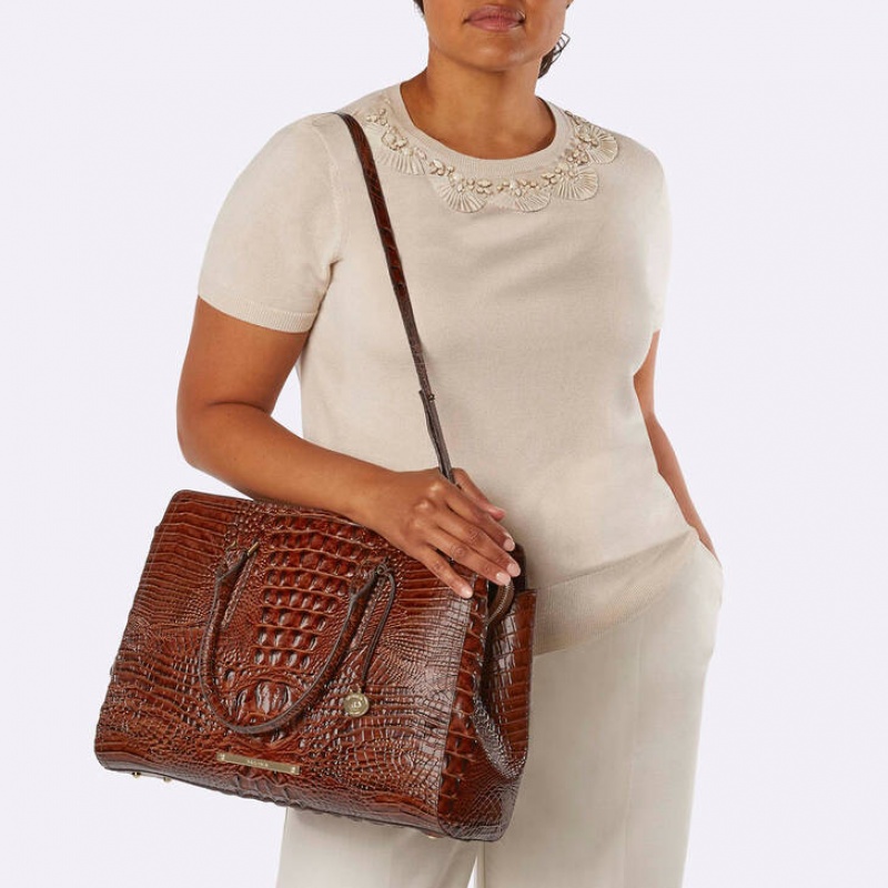 Copper Women's Brahmin Finley Carryall Satchel Bags | 6718CSBUZ