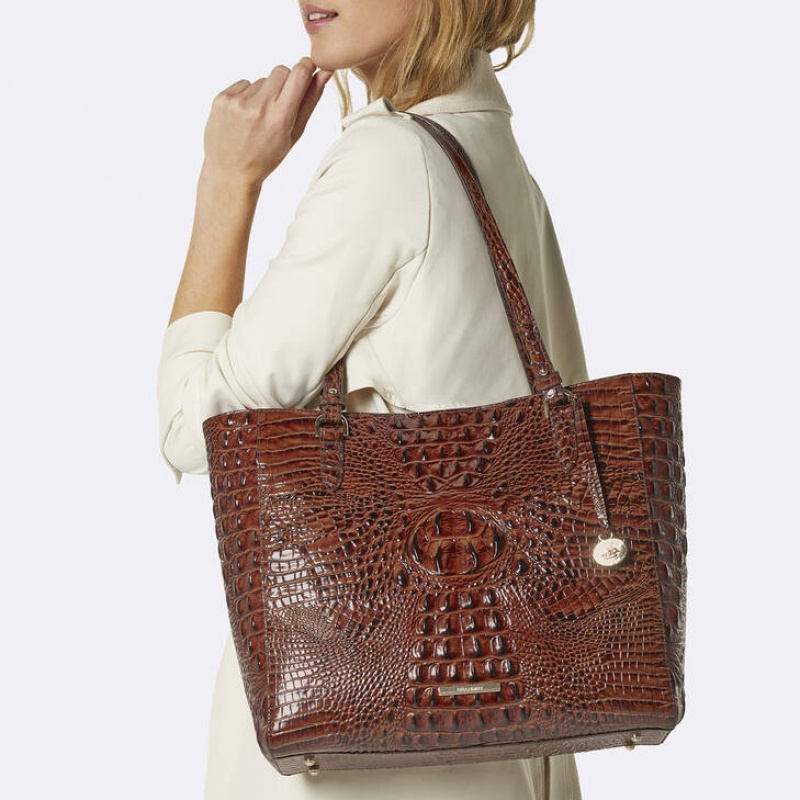 Green Women's Brahmin April Tote Bags | 0241ZDGJB