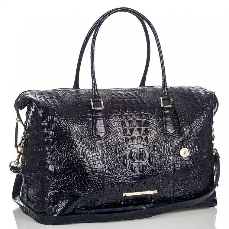 Navy Women's Brahmin Duxbury Weekender Travel Bags | 2578UFKXC