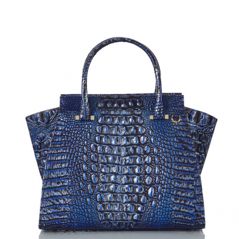 Navy Women's Brahmin Priscilla Satchel Bags | 0192OXUHN