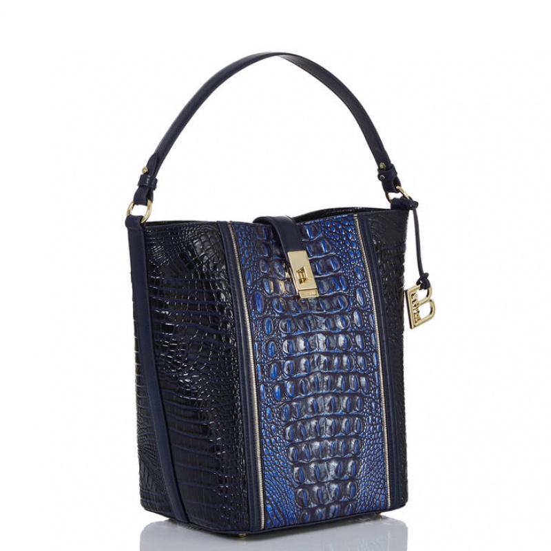 Navy Women's Brahmin Shira Bucket Bags | 5984NHIVL