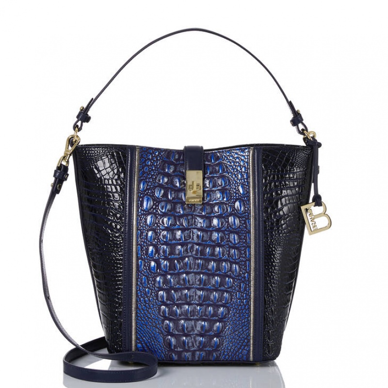 Navy Women's Brahmin Shira Bucket Bags | 5984NHIVL