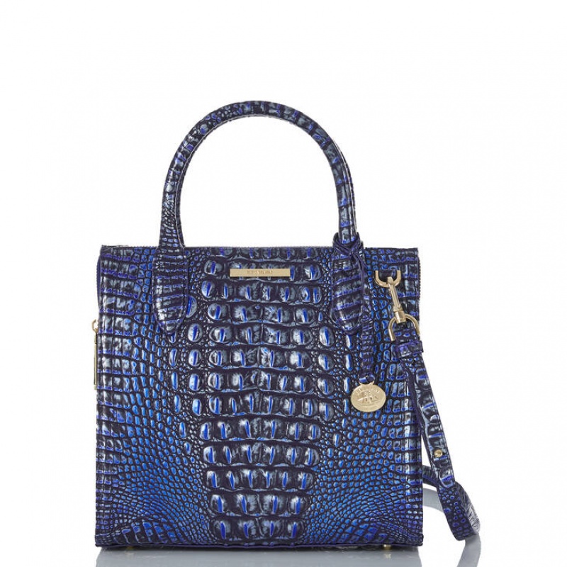 Navy Women's Brahmin Small Caroline Satchel Bags | 5364GHZTY