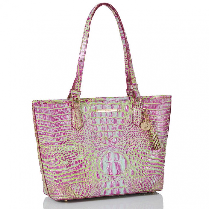 Pink Women\'s Brahmin Medium Asher Tote Bags | 4920ZUNMP