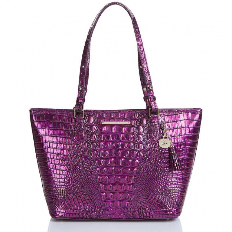 Purple Women\'s Brahmin Medium Asher Tote Bags | 2164WOULH