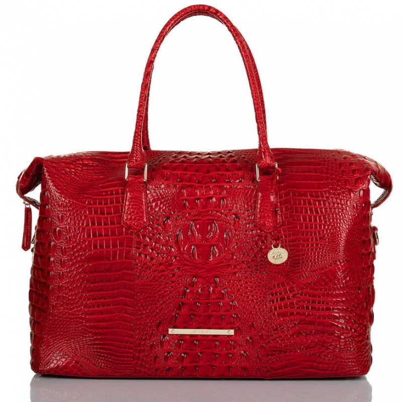 Red Women\'s Brahmin Duxbury Weekender Travel Bags | 7014PNDUG