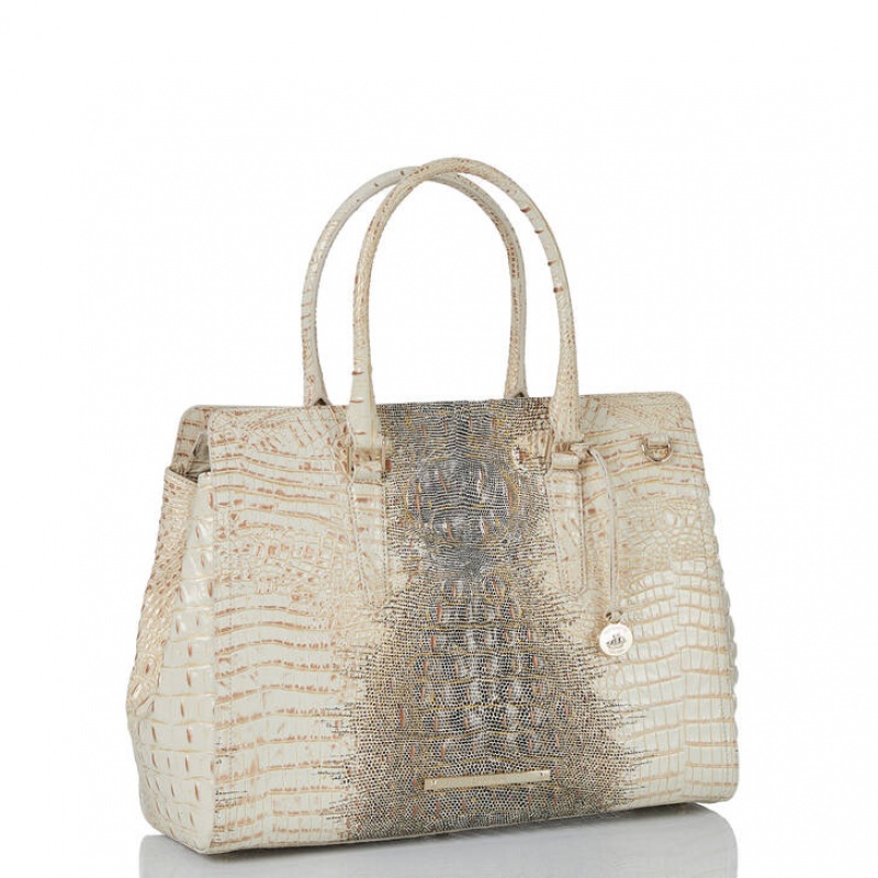 White Women's Brahmin Finley Carryall Satchel Bags | 7620ISVYQ