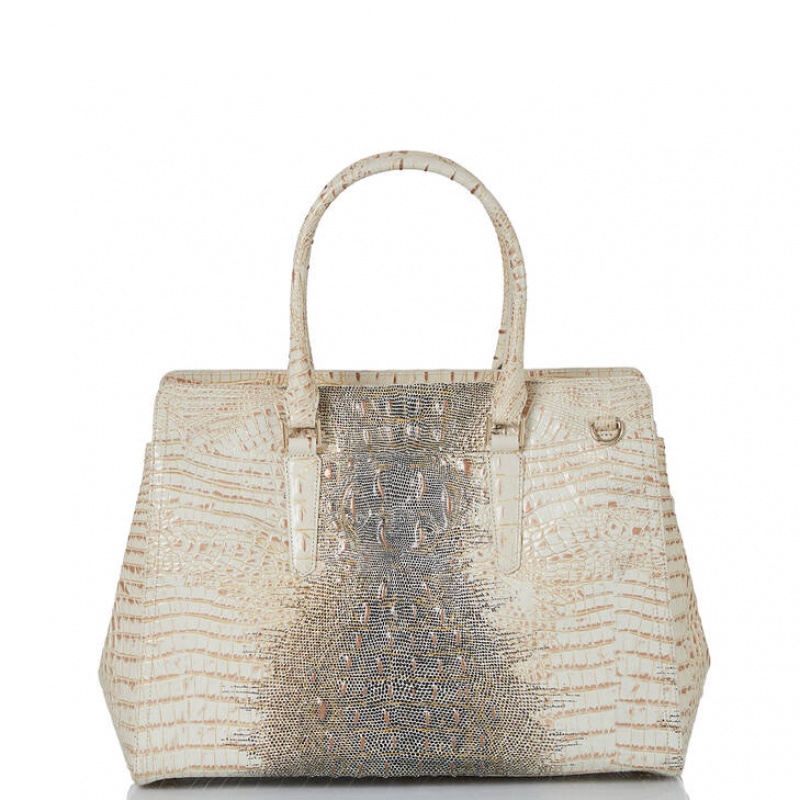 White Women's Brahmin Finley Carryall Satchel Bags | 7620ISVYQ