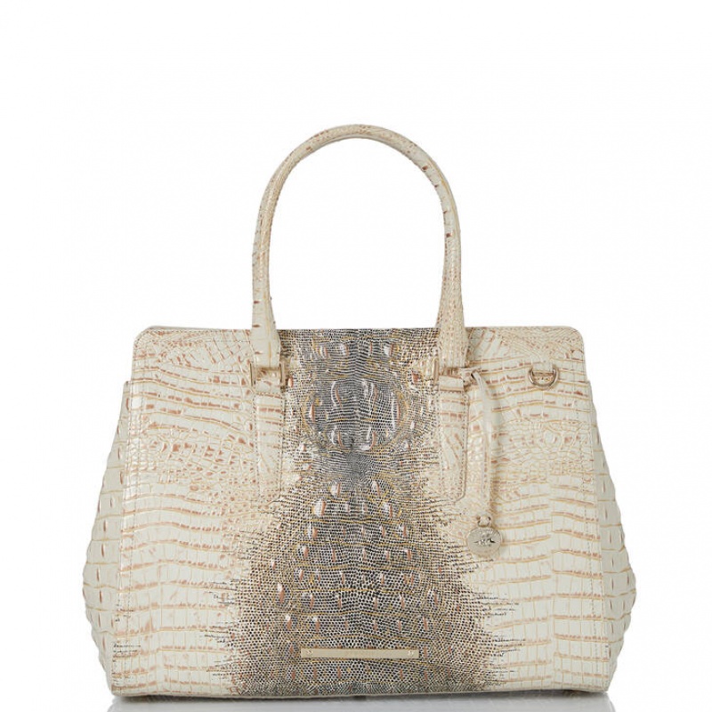 White Women\'s Brahmin Finley Carryall Satchel Bags | 7620ISVYQ