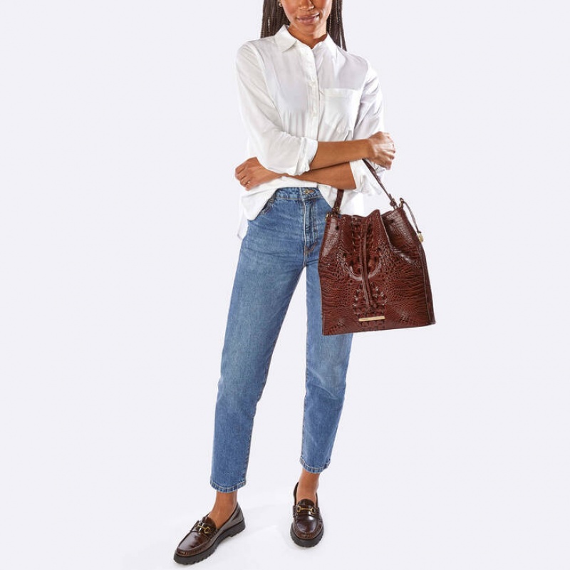 White Women's Brahmin Marlowe Bucket Bags | 8014TDQHB