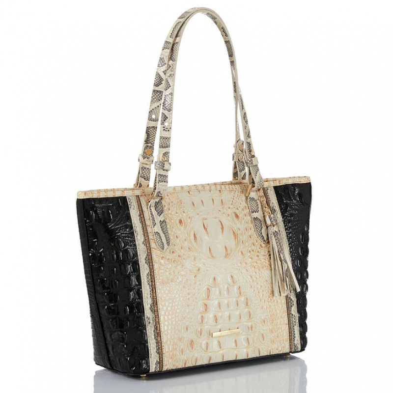 White Women's Brahmin Medium Asher Tote Bags | 6478YNKIS