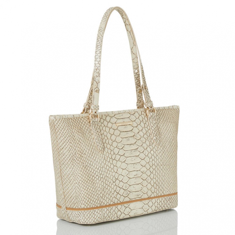 White Women's Brahmin Medium Asher Tote Bags | 6205MXDET