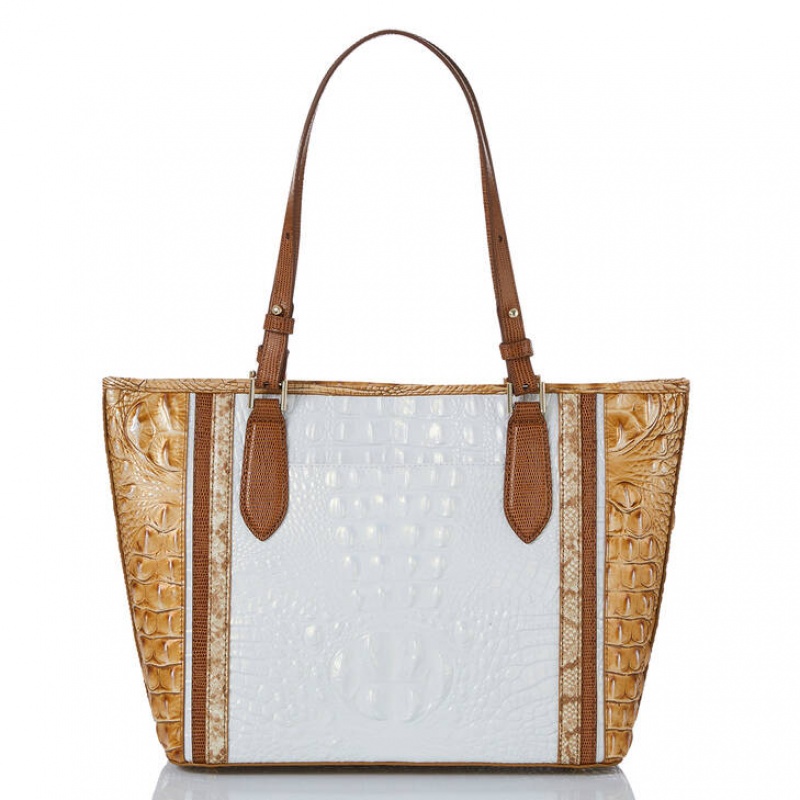 White Women's Brahmin Medium Asher Tote Bags | 9278IGMLW