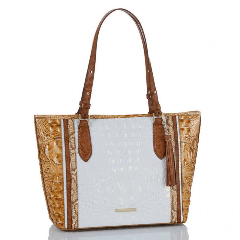 White Women\'s Brahmin Medium Asher Tote Bags | 9278IGMLW