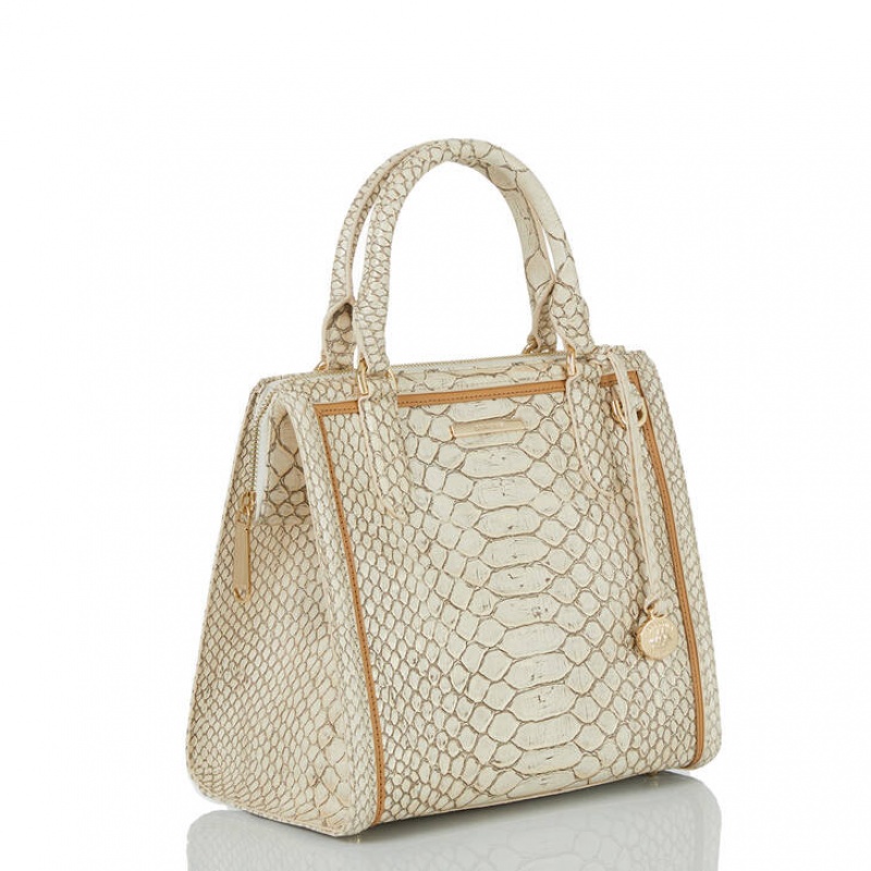 White Women's Brahmin Small Caroline Satchel Bags | 1560BKYHM