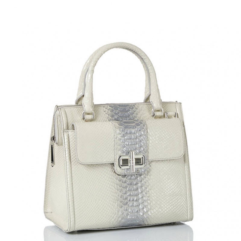 White Women's Brahmin Small Caroline Satchel Bags | 5068XAQJV