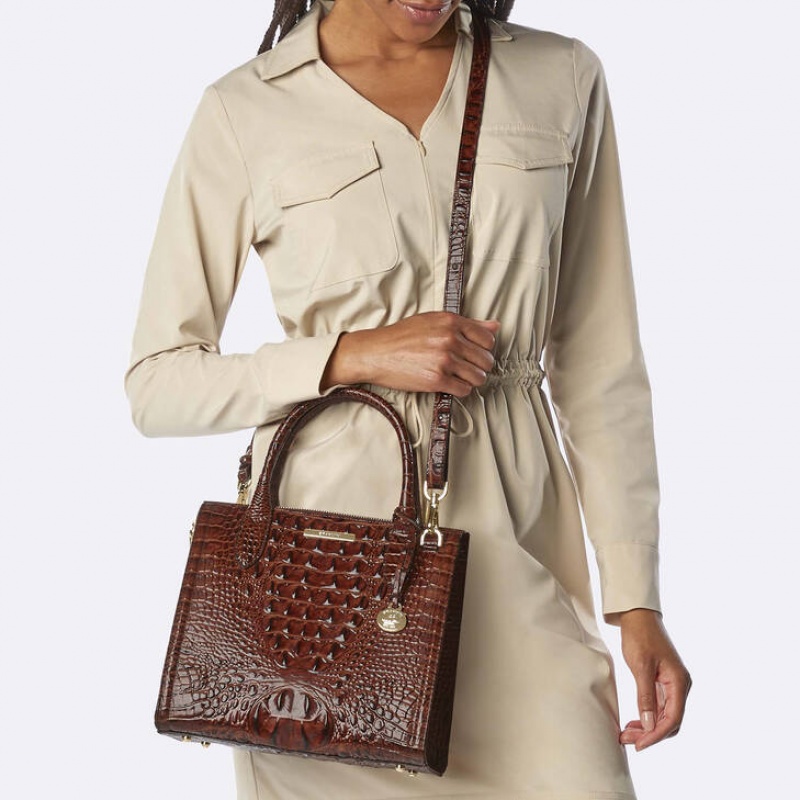 White Women's Brahmin Small Caroline Satchel Bags | 5068XAQJV